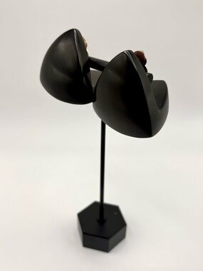 Monies Denmark Black Wood Sculptural Clip On Earrings Large Modernist Statement